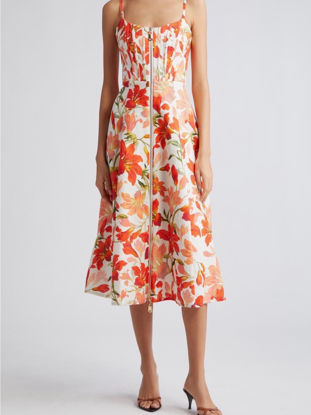 Zimmermann Tranquility Red Lilly Zip Linen Midi Dress US12/UK16/AU4
